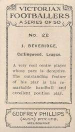 1933 Godfrey Phillips Victorian Footballers (A Series of 50) #22 Jack Beveridge Back